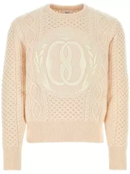 Bally джемпер с вышитым логотипом и косичной вязкой, нейтральный цвет
