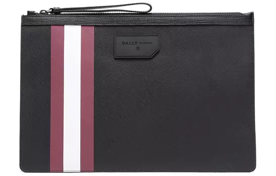 BALLY Клатч BOLLIS PVC, обычный, мужской, черный, красный, с белыми полосками