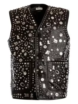 Bally кожаный жилет с заклепками, черный