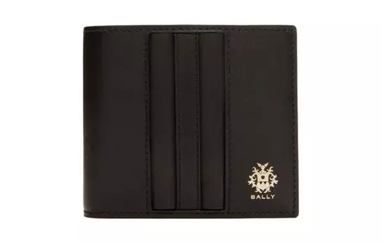 BALLY Мужской кошелек с двумя отделениями из телячьей кожи, черный, для карточек