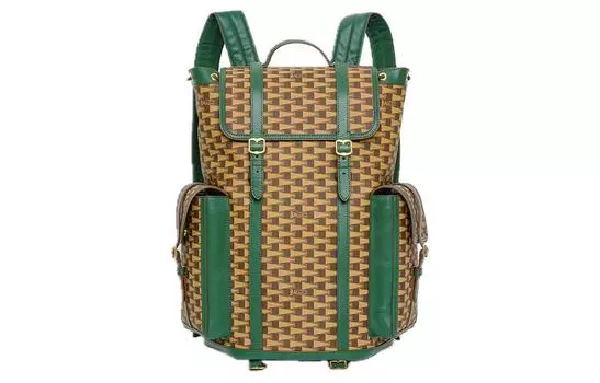 BALLY Рюкзак из ткани с телячьей кожей, большой размер, мужской, коричневый и зеленый цвета