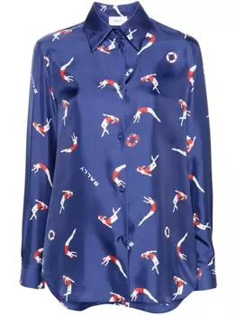 Bally шелковая рубашка с принтом, синий