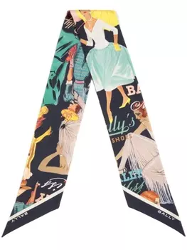 Bally шелковый шарф с иллюстрационным принтом, синий