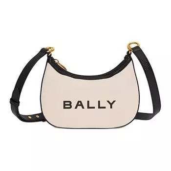 BALLY Сумка-полумесяц из ткани с коровьей кожей, сумка через плечо, сумка-трубы, женская, натурального и черного цвета