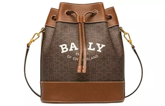 BALLY Сумка-ведро из термополиуретана, сумка через плечо, обычная женская коричневая