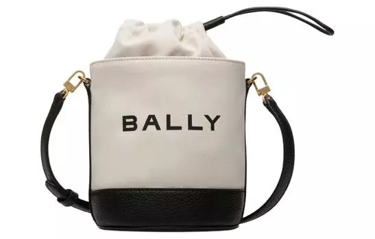 BALLY Сумка-ведро из ткани с кожей, сумка через плечо, женская, мини, бежево-черная