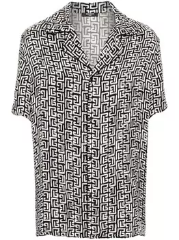 Balmain атласная рубашка с монограммным принтом, черный