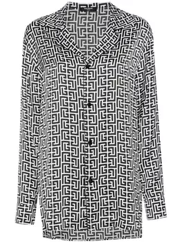 Balmain атласная рубашка с монограммой, белый