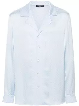 Balmain атласная рубашка с монограммой, синий
