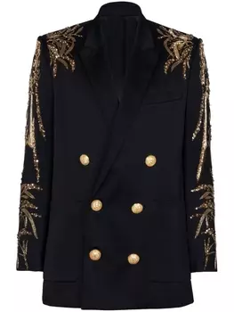 Balmain атласный блейзер с вышивкой, черный