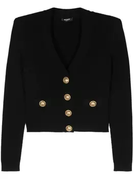 Balmain ажурный кардиган с V-образным вырезом, черный
