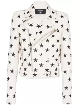 Balmain байкерская куртка с вышивкой Stars, белый