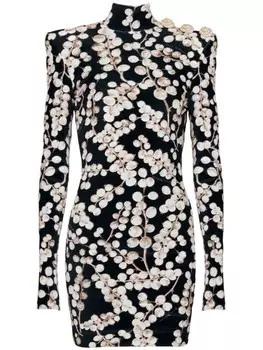 Balmain бархатное платье мини с принтом, черный