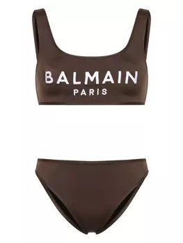 Balmain бикини с вышитым логотипом, коричневый
