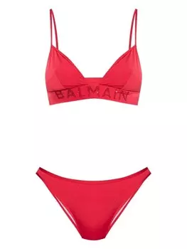 Balmain бикини, украшенное стразами, красный