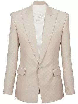 Balmain блейзер из смеси натуральной шерсти и шелка с монограммой PB, нейтральный цвет