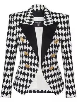 Balmain блейзер с заостренными лацканами и ромбовидным принтом, черный