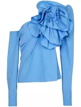 Balmain блузка асимметричного кроя с оборками, синий