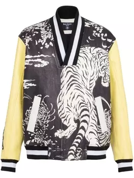 Balmain бомбер с графичным принтом, черный