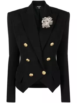 Balmain brooch-detail blazer, черный