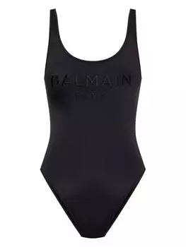 Balmain цельный купальник с вышитым логотипом, черный