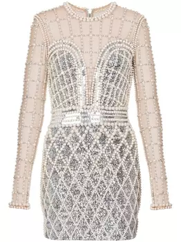 Balmain декорированное платье мини, серебристый