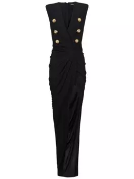 Balmain длинное креповое платье строгого кроя, черный