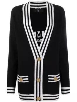 Balmain длинный кардиган с контрастными полосками, черный