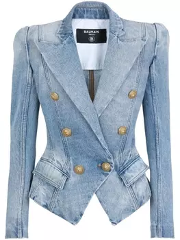Balmain double-breasted denim blazer, синий
