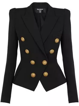 Balmain двубортный блейзер из шерсти, черный