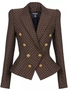 Balmain двубортный блейзер с монограммой, коричневый