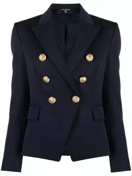 Balmain двубортный блейзер с заостренными лацканами, синий