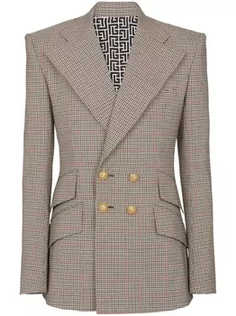 Balmain двубортный блейзер в клетку Prince of Wales, коричневый