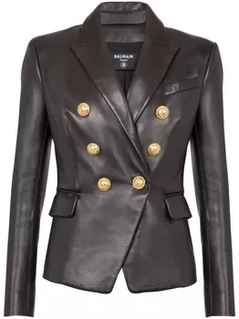 Balmain двубортный кожаный блейзер, черный
