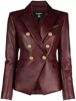 Balmain двубортный кожаный блейзер, красный
