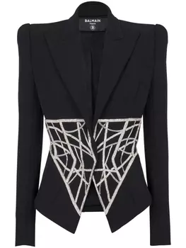 Balmain двубортный шерстяной блейзер, черный