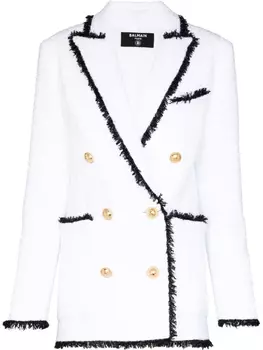 Balmain двубортный твидовый блейзер, белый