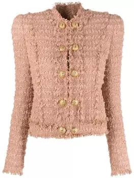 Balmain двубортный твидовый жакет, нейтральный цвет