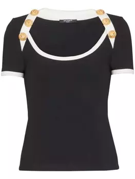 Balmain двухцветная футболка с пуговицами, черный