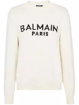 Balmain джемпер из смесовой шерсти с логотипом, нейтральный цвет
