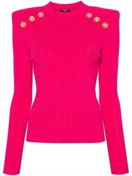 Balmain джемпер в рубчик с декоративными пуговицами, розовый