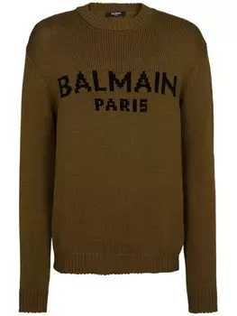 Balmain джемпер в технике интарсия в Париже, зеленый