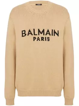 Balmain джемпер вязки интарсия из шерсти мериноса, нейтральный цвет