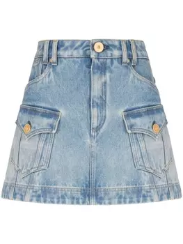 Balmain джинсовая мини-юбка А-силуэта, синий