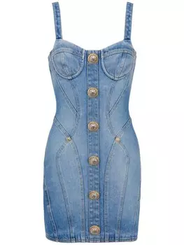 Balmain джинсовое платье мини с декоративными пуговицами, синий