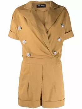 Balmain джинсовый комбинезон с заостренными лацканами, коричневый