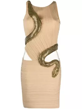 Balmain embellished snake-detail minidress, нейтральный цвет