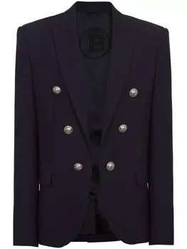 Balmain embossed-button detail blazer, синий