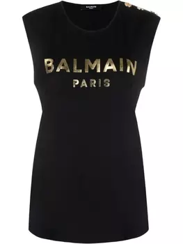 Balmain футболка без рукавов с логотипом, черный