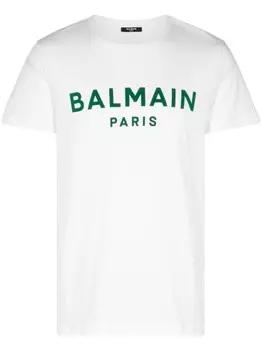 Balmain футболка из хлопка с флокированным логотипом, белый